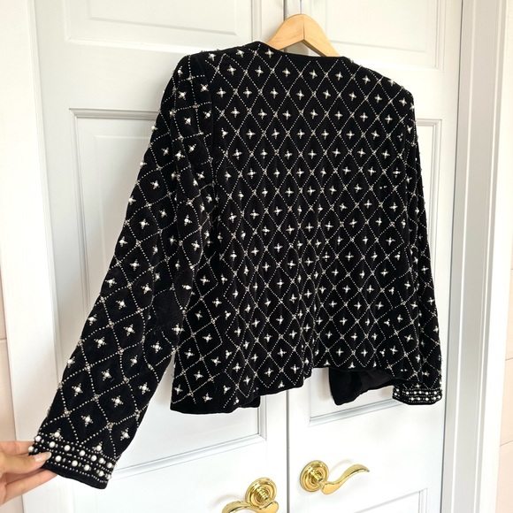 Zara Pearl and Rhinestone Velvet Encrusted Jacket - Picture 14 of 16